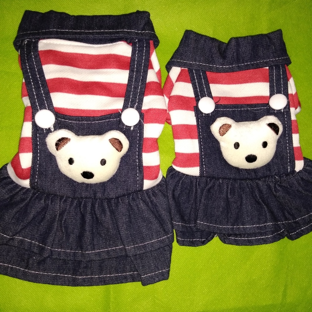 4D Teddy Bear Blue  Jean Dress for Dog